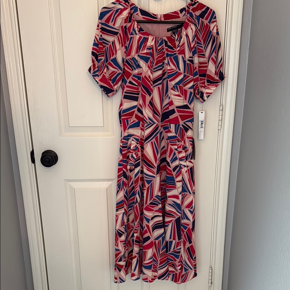 Geometric Pink and Blue Dress with Pockets!